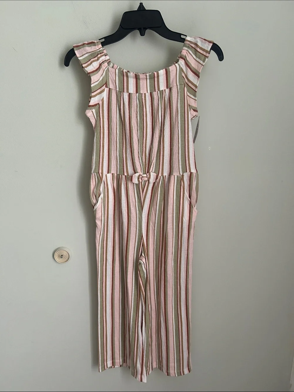 Carter's Pink and Olive Stripe Girls' Sleeveless Jumpsuit